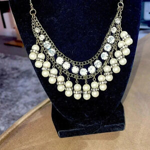 Vintage deco art reversible pearl rhinestone multi chain necklace